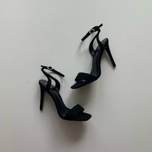 Lulu’s Black Strappy Vegan Suede Heel